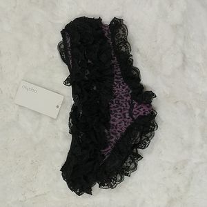 New Oysho purple leopard print panty w/ black ruffles small
